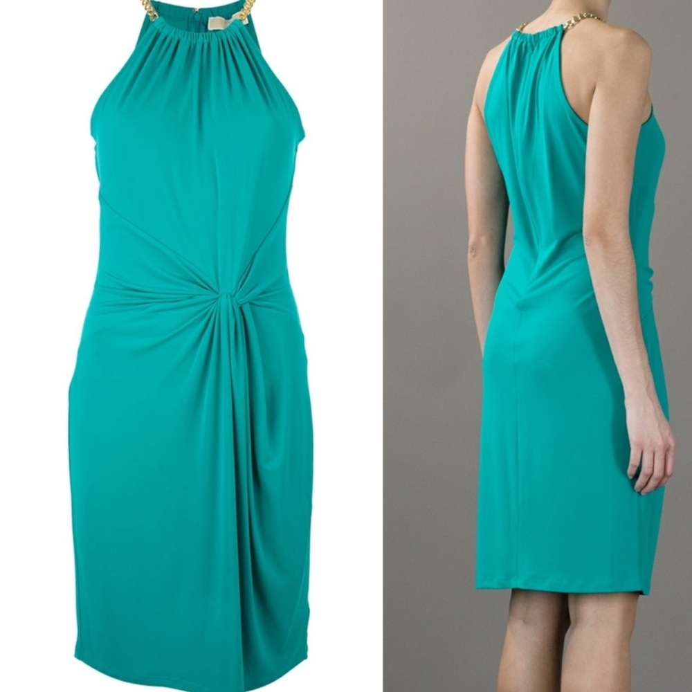 Michael Kors twist front chain detail halter dress